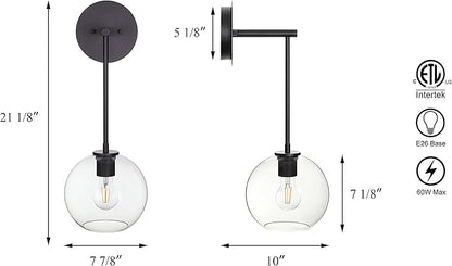XiNBEi Lighting Wall Sconce, Retro 1 Light Globe Glass Bathroom Vanity Light Matte Black Finish XB-W1263-MB