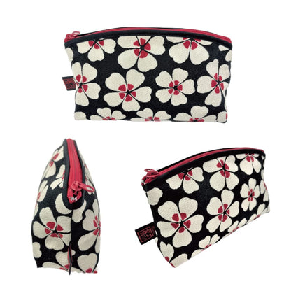Small Makeup Bag for Purse [ Made in Japan] Traditional Edo Komon Design Cute Cosmetic Pouch (Cherry Blossom (Black))