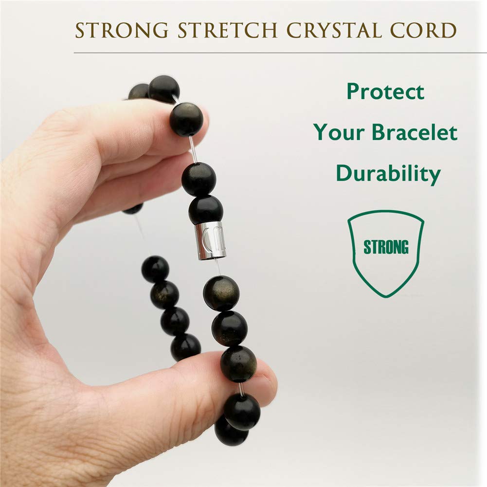 Morchic Gold Obsidian Stone Stretch Bracelet for Womens Mens, Genuine Semi Precious Gemstone 10mm Beads Classic Style Birthday Gift 8 Inches
