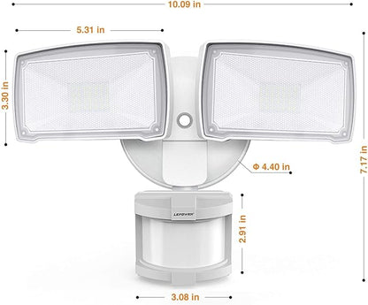 LEPOWER LED Motion Sensor Security Lights Outdoor, 30W 3200LM, 5500K, IP65 Waterproof, 2 Head Motion Detector Flood Light for Garage, Yard, Porch, White (NOT Solar Powered)