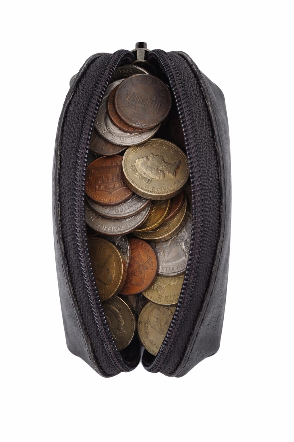 CestAntiQ, Leather Moon Pocket Coin Case, Mini Squeeze Coin Purse Pouch for Change, Black Leather Coin Holder Tray, Compact Wallet for Men & Women, Stylish & Durable, Elegant Coin Purse