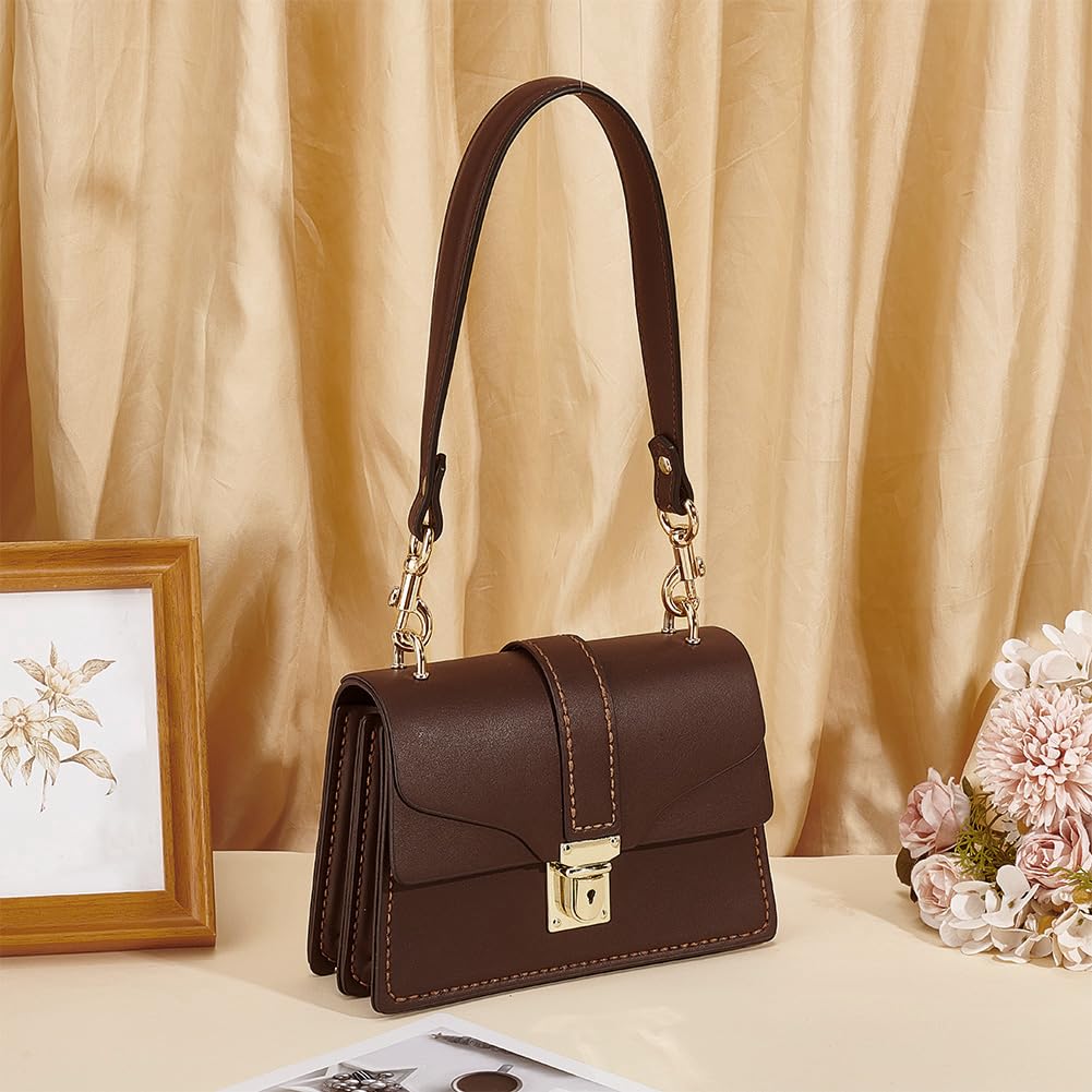 PH PandaHall 20.3 Inch Imitation Leather Bag Strap, Short Purse Strap 1 Inch Wide Bag Strap Replacement Bag Handle Handbag Strap with Golden Clasp for Women DIY Underarm Bag Handbag, Coffee Color