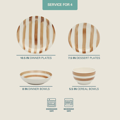 Gibson Home Queenslane 16 Piece Double Bowl Plates and Bowls Dinnerware Sets - Matte Blue