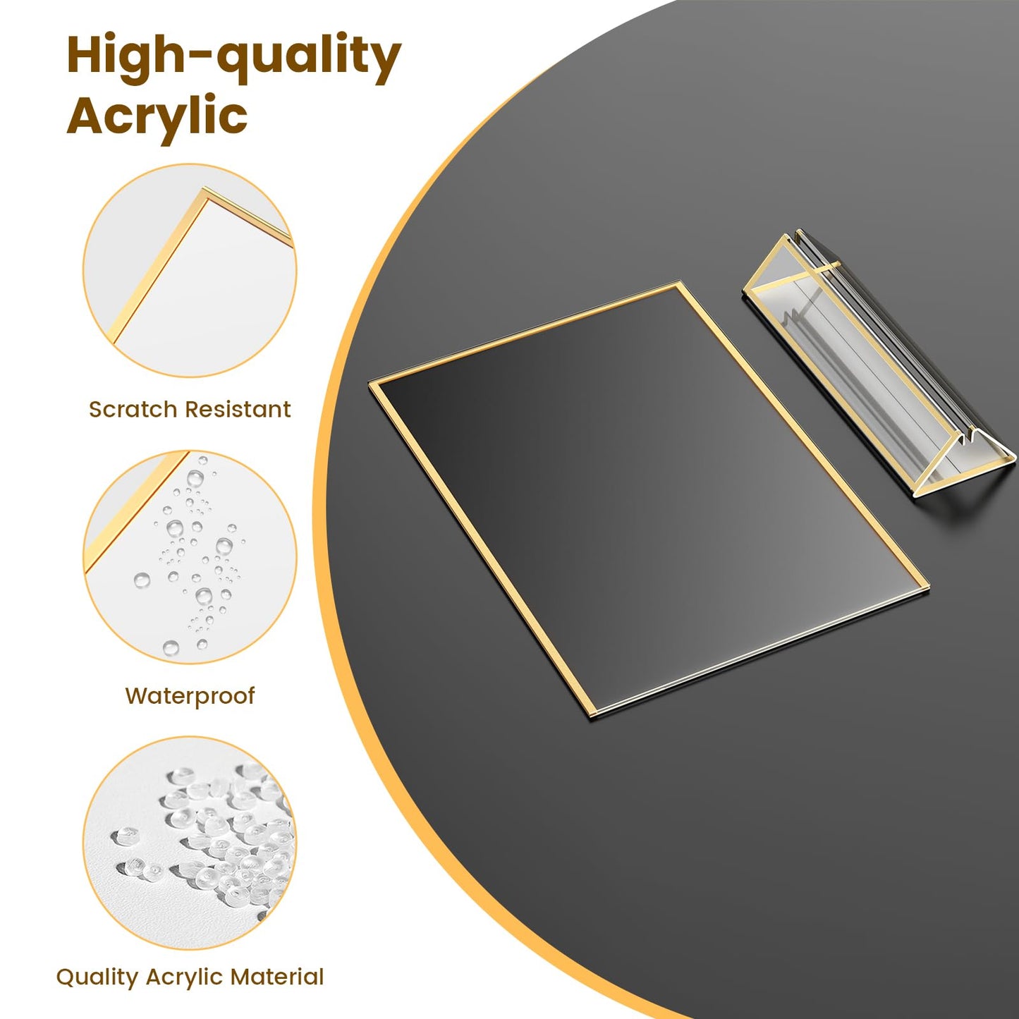 YOAEAILY Gold Frames 5X7 Acrylic Sign Holder Double-Sided Tabletop Picture Frames for Menu Holder Wedding Table Number Holder Christmas Photo Frames with Removable Sticky Dots-3 Pack