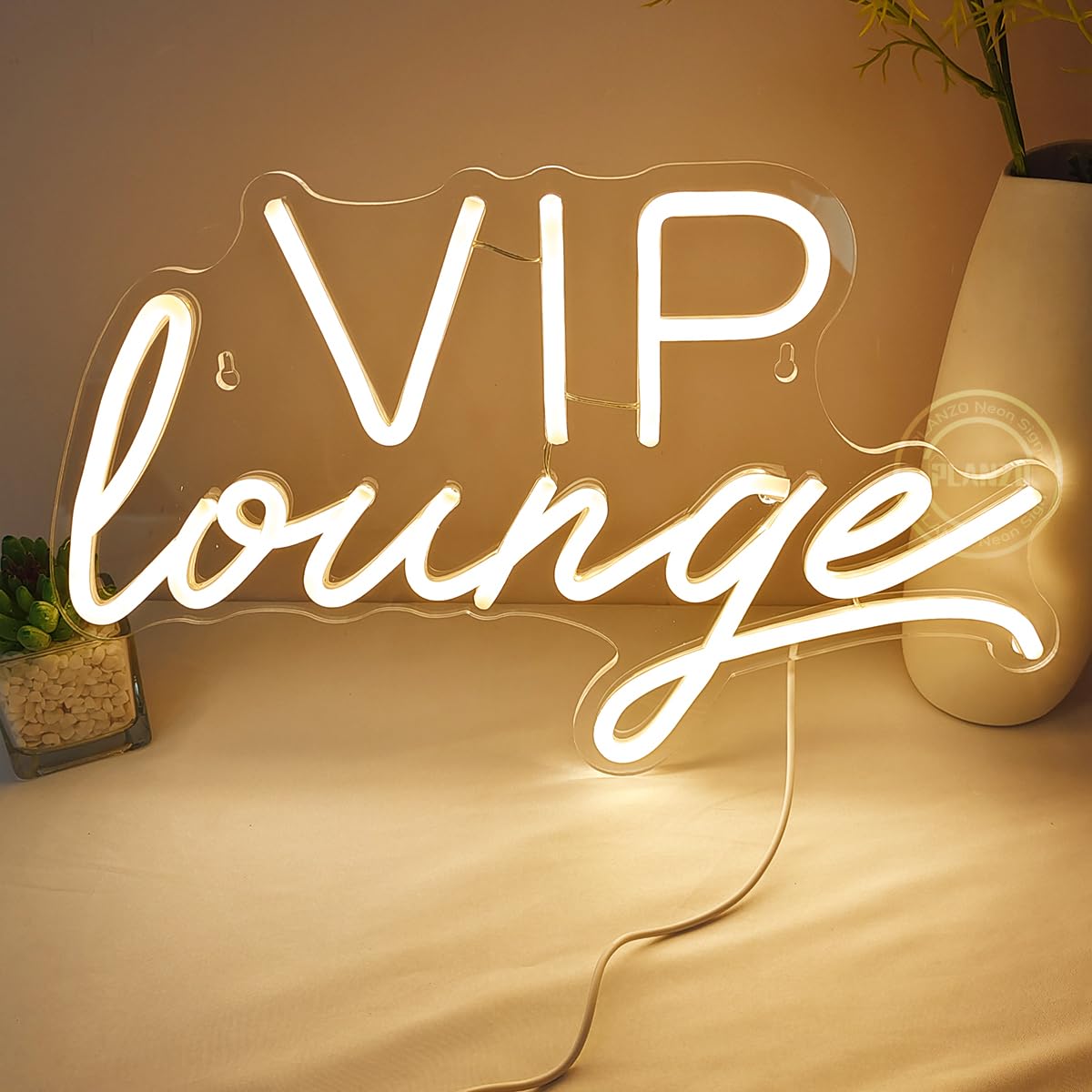 Planzo VIP Lounge Led Neon Light Sign USB Office Hotel Pub Cafe Store Shop Wedding Birthday Party Beauty Salon Airport Railway Station Bistro Nightclubs Wall Sign Decor USB 15.75"X9.65" Warm