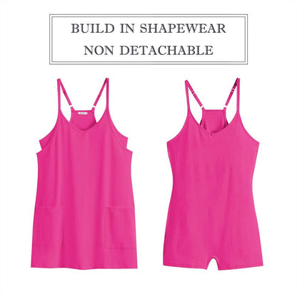 ANRABESS Women Athletic Dress Summer Tennis Workout Active Sports Mini Romper Dress Built in Shorts Travel Vacation Clothes Hot Pink Large