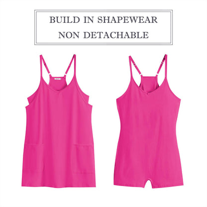 ANRABESS Women Athletic Dress Summer Tennis Workout Active Sports Mini Romper Dress Built in Shorts Travel Vacation Clothes Hot Pink Small