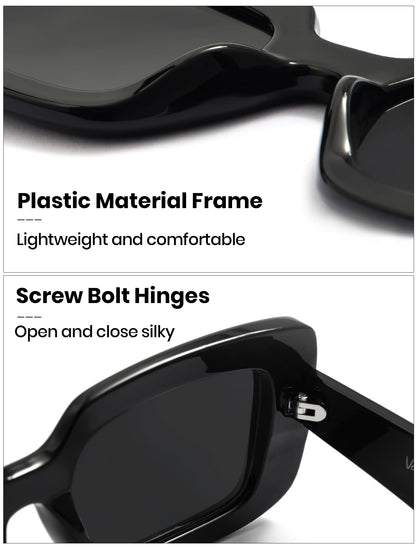 Veda Tinda Vision Rectangle Sunglasses Men Black Polarized Square Frame Driving Hippie Trendy Retro 90s Vintage y2k Glasses for Women UV400 Protection Skin Mens Dark Shades Womens Accessories C01S01