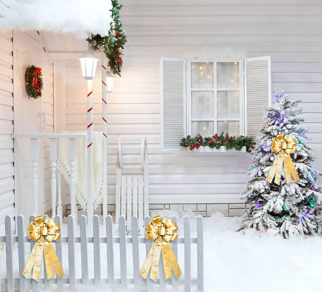 Hying Large Christmas Bow for Wreath, Champagne Velvet Bows for Front Door Wall Fence Decor, Gilt Edged Christmas Wreath Bow Tree Topper Bow for Winter Christmas Party Decoration Supplies