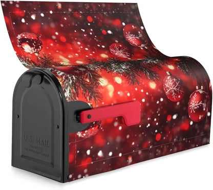 Festive Magnetic Mailbox Cover Red Christmas Ball Pattern Outdoor Mailbox Protector Holiday Seasonal Decorative Garden Yard Home Large Size 25.5 x 21 Inch