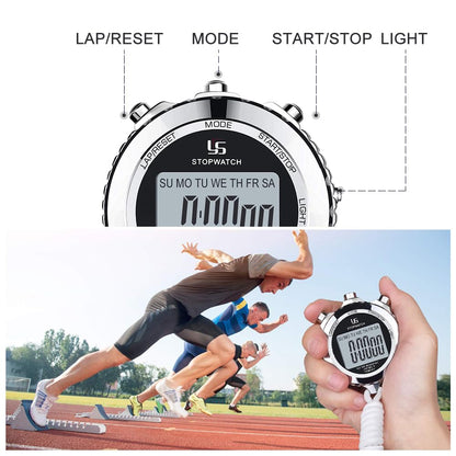 LAOPAO Stopwatch Metal Stopwatch Timer with Backlit 1/100th Second Precision 2 Lap Memory Digital Stop Watch for Coaches