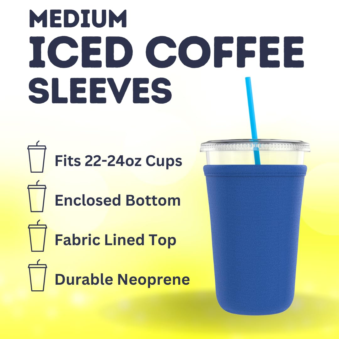 TahoeBay Iced Coffee Cold Cup Sleeve (4-Pack) Reusable Blank Neoprene Insulator Drink Sleeves 22-24oz Beverage Holder for Vinyl Sublimation fits Dunkin' Medium and Starbucks Venti (Royal Blue)