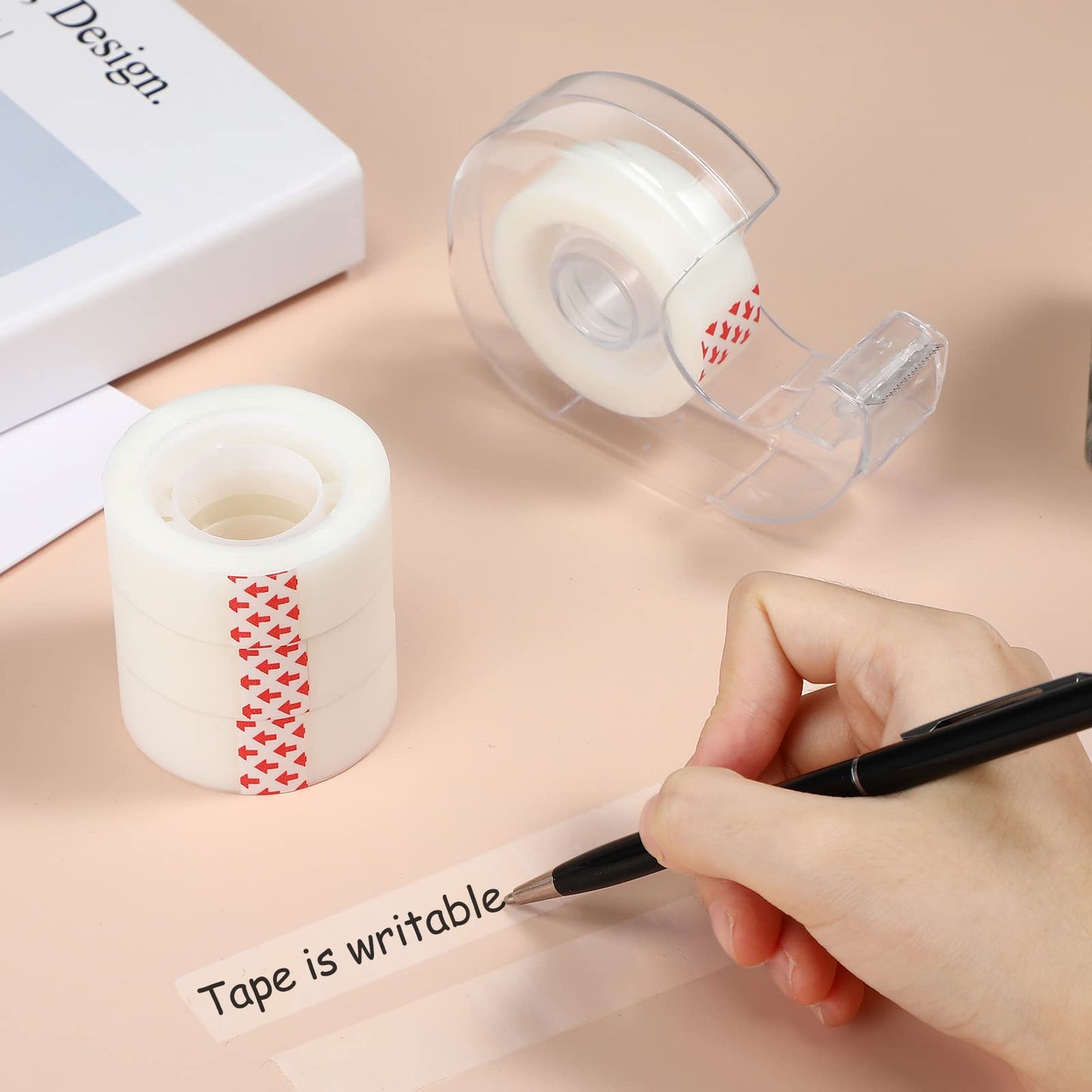 Yahenda 32 Pcs Invisible Tapes Dispensers with 32 Writable Matte Clear Tape Refills, 0.7 x 985 Inches, Refillable Desk Tape Dispenser Bulk for DIY Project, Home, Office, School & College Supplies
