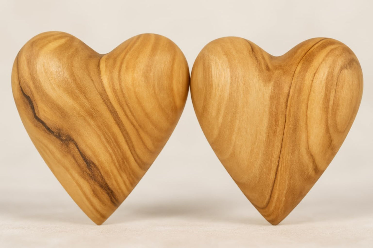 Zuluf Set of 2 Large Olive Wood Hearts 2.4" Hand Carved Wooden Heart Paperweights Rustic Table Centerpieces Wedding Decorations Valentine Gifts Home Décor Keepsakes Made in Bethlehem w/Certificate
