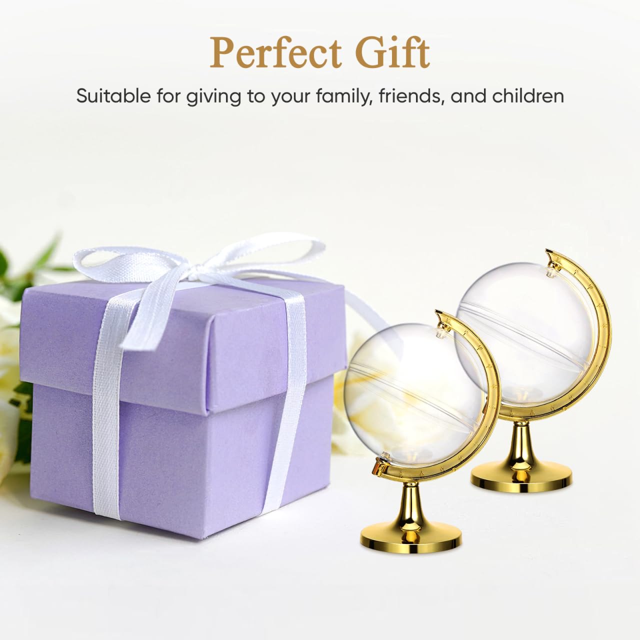 SHOWERORO Clear Plastic Candy Box 4.72X2.76X2.76 Inches Mini Globe Candy Container for Wedding Party Favors Christmas Event Decorations