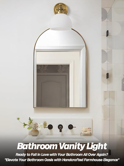 Gold Wall Sconces Vintage Bathroom Vanity Light Fixtures Modern Frosted Milk Glass Sconces Brass Sconce Wall Lighting for Living Room Bedroom Bathroom Mirror Hallway Stairway E26 Hardwire