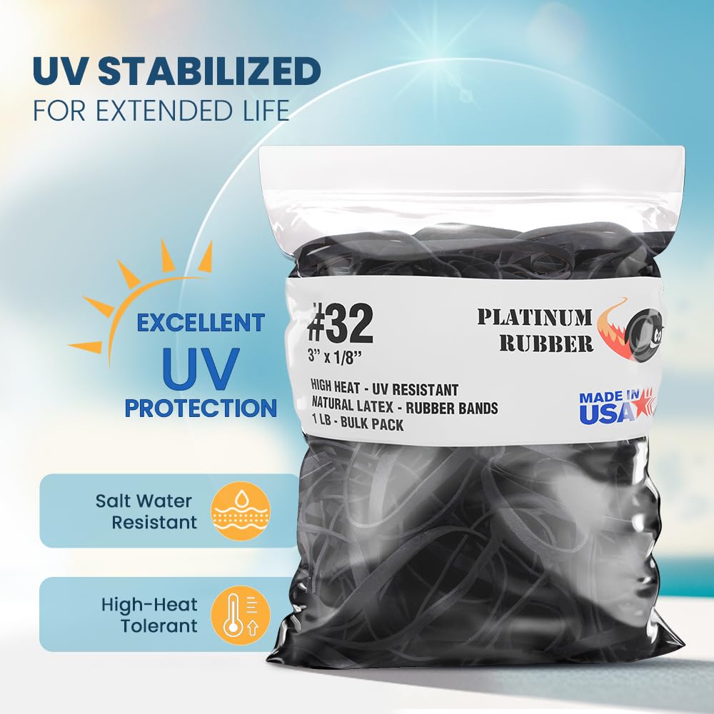 Black High Heat UV Resistant #32 Platinum Rubber Crepe Band (3" x 1/8") Premium Angler Rubberbands (32-1/4lb)