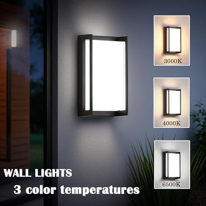 Modern Outdoor Light Fixtures, IP65 Waterproof Front Porch Light fixtures, 3-Color Temperature Wall Sconce, 18W Outdoor Wall Lights for House Front Door Garage Walkway Backyard Garden