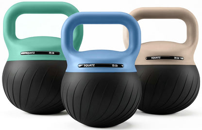 Squatz Soft Drop Kettlebell Set for Home Gym Strength Training - Cushioned Base Kettlebell Set with Wide Grip Handle, Floor-Safe Design, 15 lb, 20 lb, and 25 lb Weights for Full Body Workouts