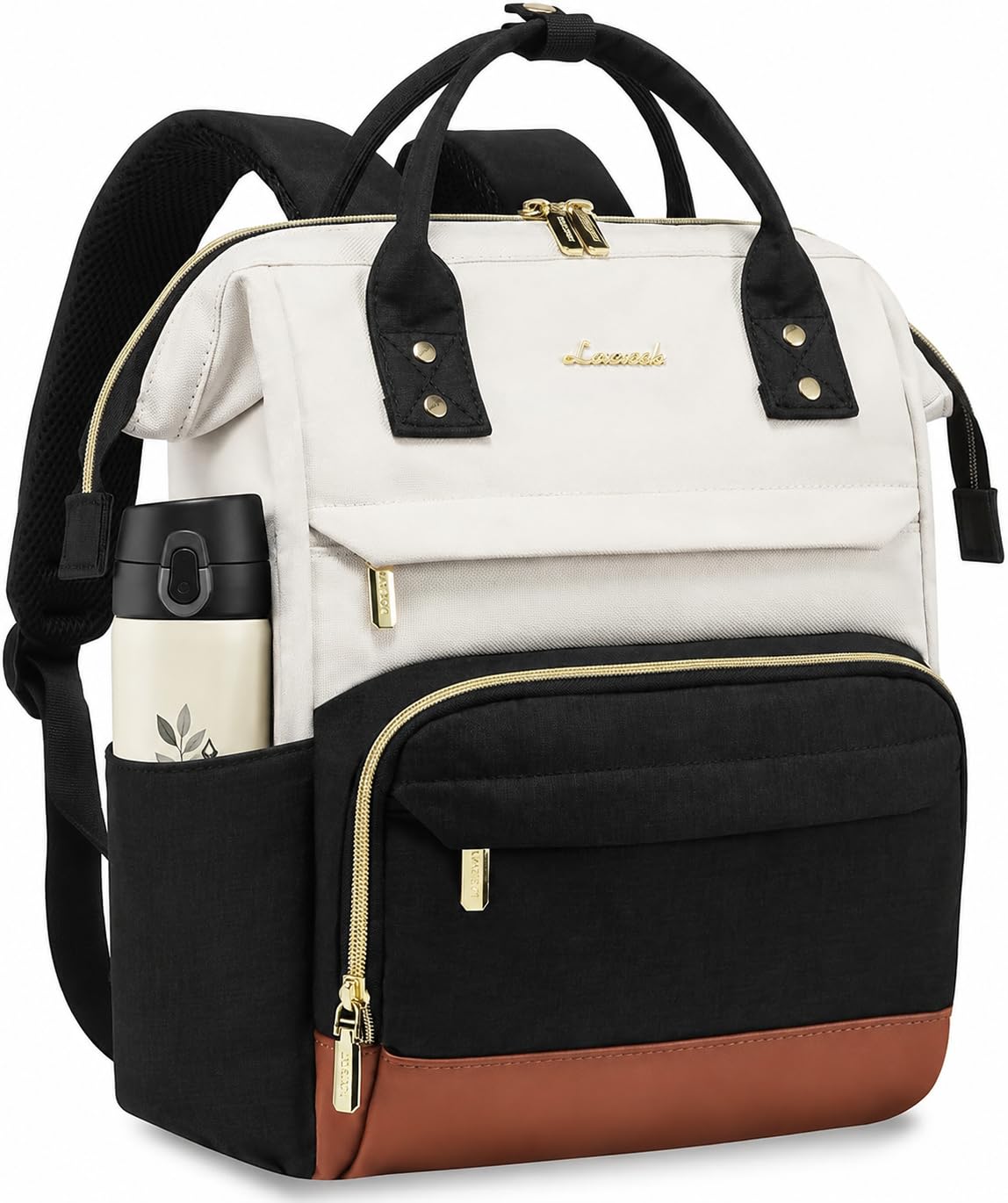 LOVEVOOK Mini Backpack for Women, Small Backpacks Purse, College Bookbag for School, Fashion Bag for Travel Work Gift, Lightweight Daypack, Beige-Black-Brown