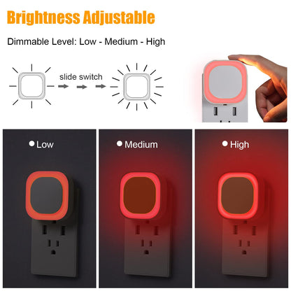 YUNLEX 2 Pack Plug in Dimmable Red Night Light, Auto Dusk to Dawn Sensor, LED Night Light, Soft Glow, Diffused Light, for Baby Nursery, Kids, Bathroom, Hallway, Bedroom, Kitchen, as Gifts