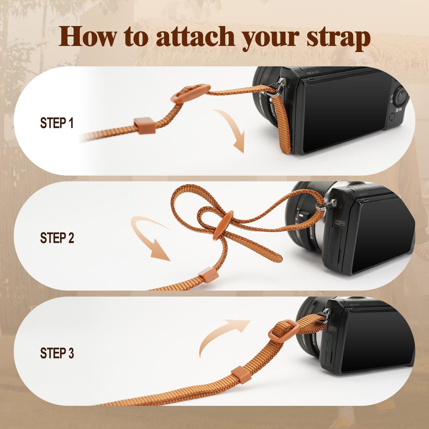 Divvia 1.8”Wide Camera Strap, Fashionable PU Leather Camera Strap for Sony/Nikon/Canon/Minolta/Panasonic/SLR/DSLR Cameras (Brown, 1.8 inch)