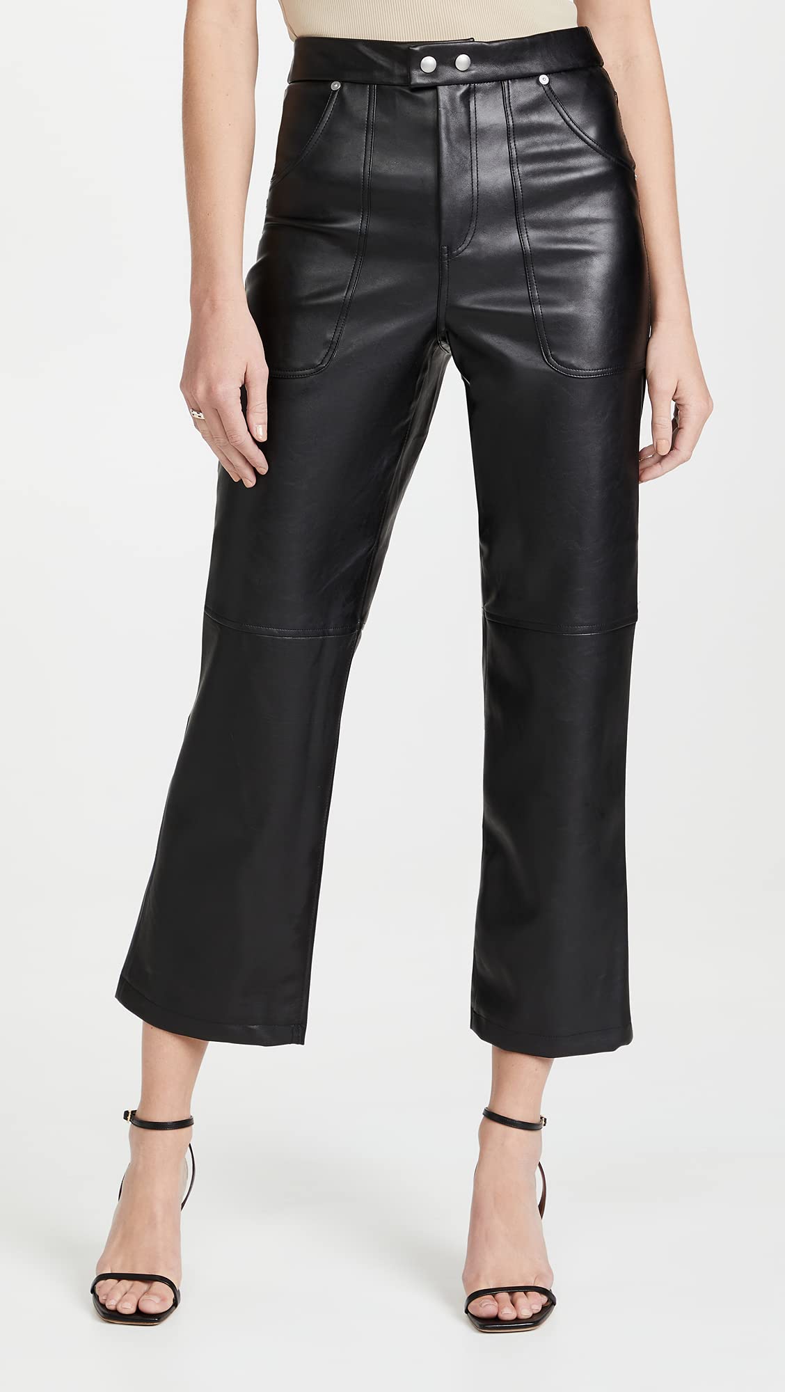[BLANKNYC] womens Luxury Clothing Ribcage Straight Leg Vegan Leather Pants, the Baxter Pants, Track Record, 26 US