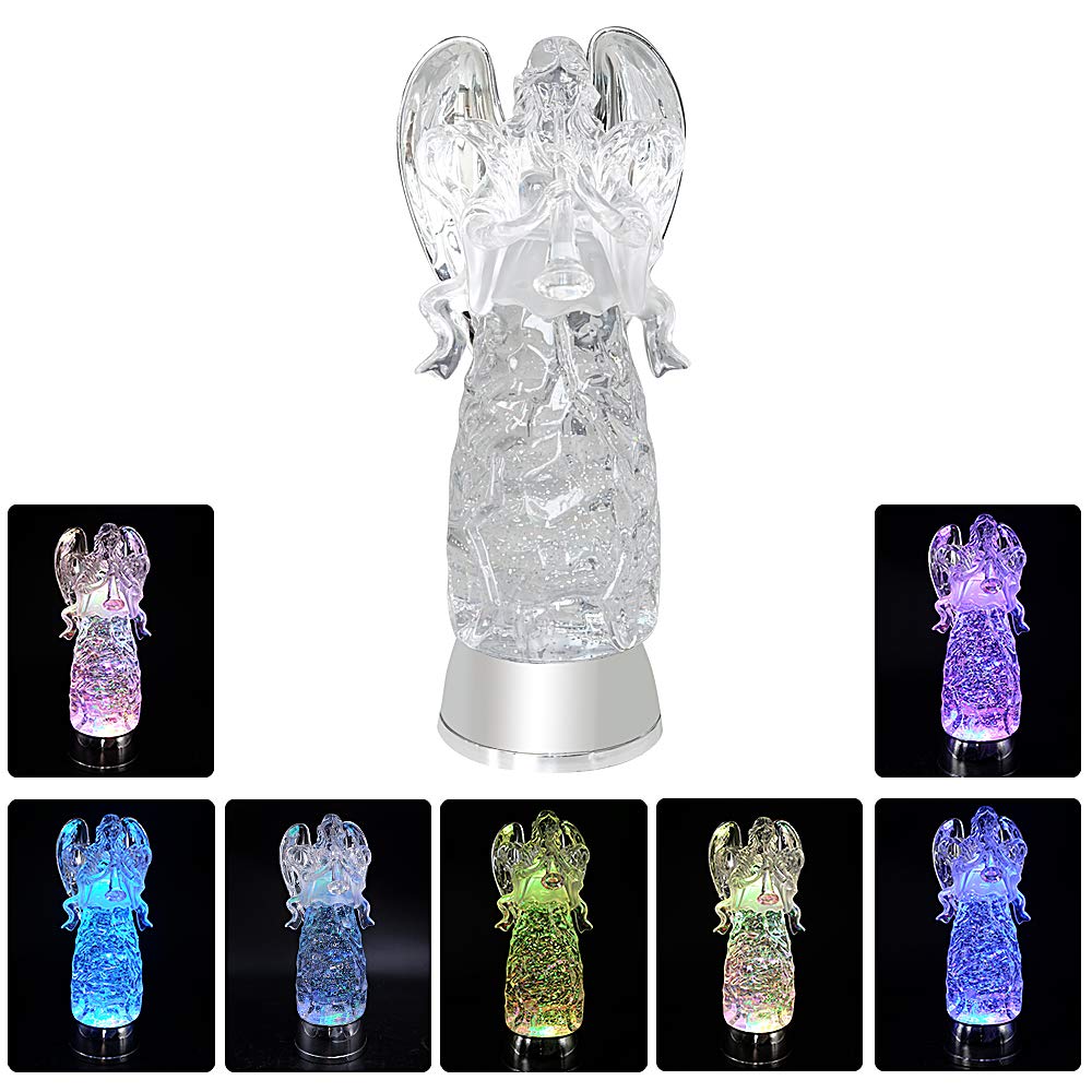 DRomance 11" Angel Snow Globe Lantern Battery Operated with 6 Hour Timer Color Changing LED Light Trumpet Angel Swirling Glitter Water Lamp Thanksgiving Christmas Holiday Decor Gift