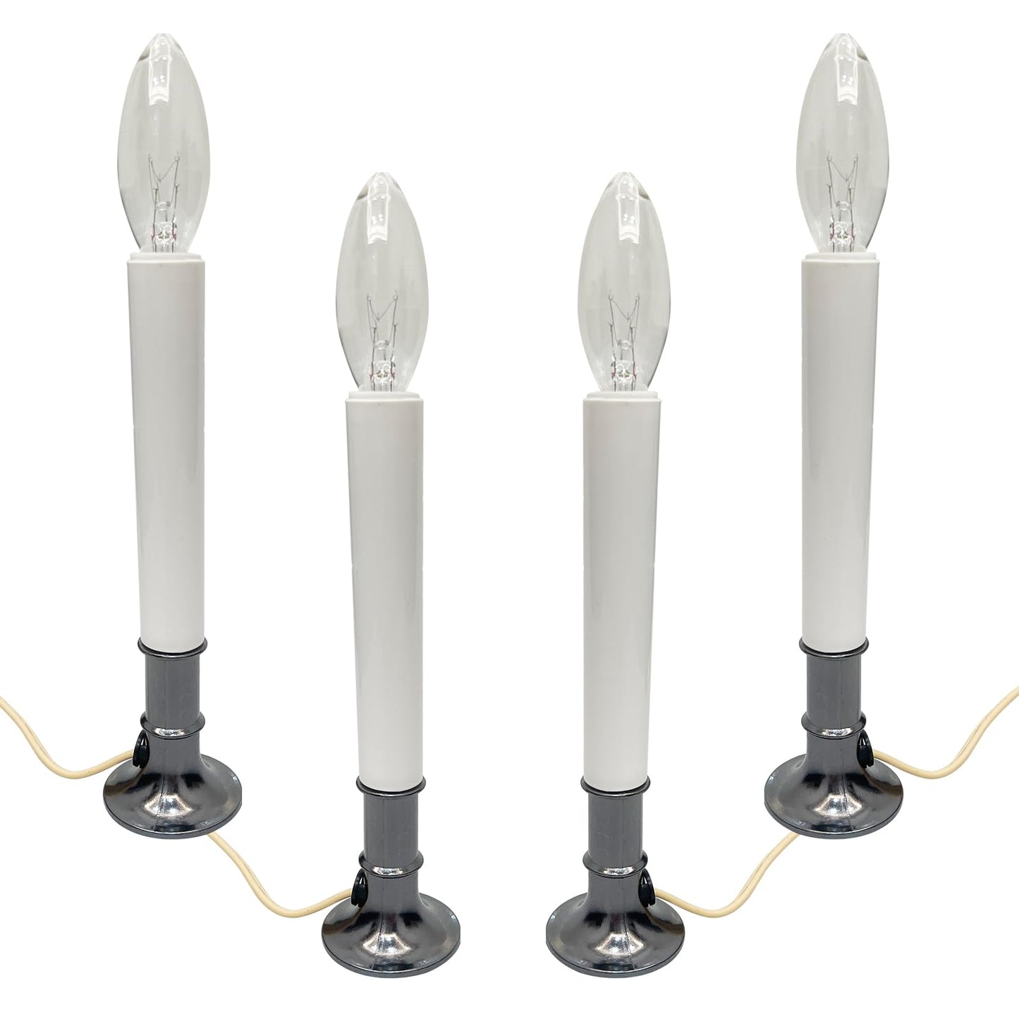 Romasaty Electric Window Candle Lamp, Christmas Window Candles Lights with Nickel Plated Base and C26 Light Bulb, Plug in Candles Lamps for Christmas Home Table Decor- 4 Pack