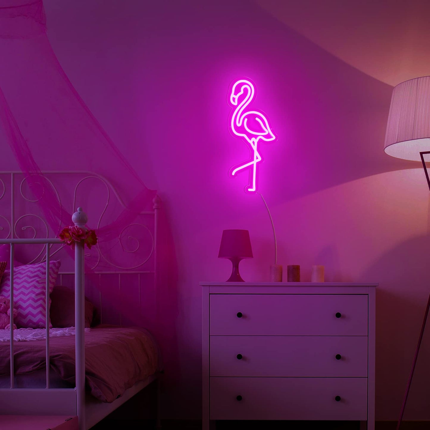 ROCEEI Tropical Flamingo LED Neon Sign Neon USB Powered Lights Sign Wall Art Gifts for Christmas Room Kids Bedroom Birthday Party Bar Decor