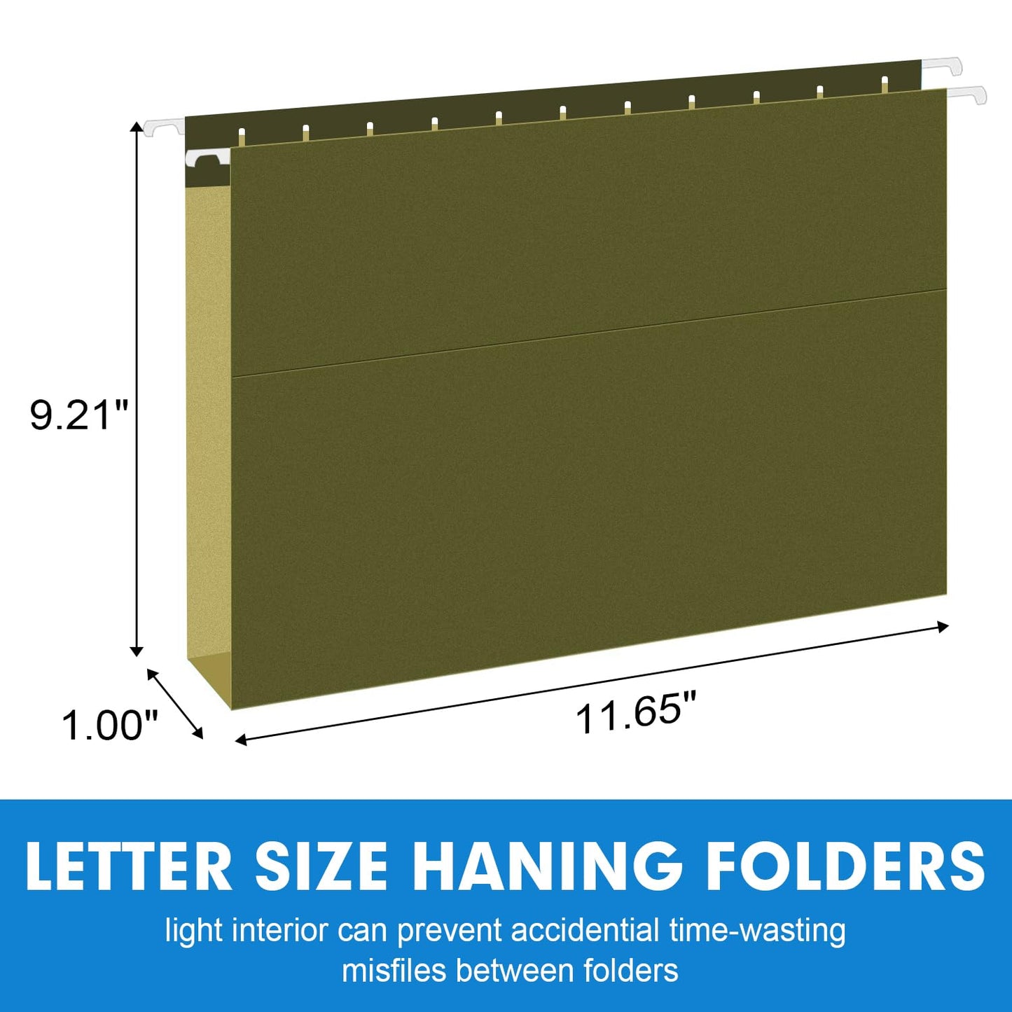 Extra Capacity Hanging File Folders, RAZCC 30 Pack Letter Size Reinforced Hanging Folders with Heavy Duty 1 Inch Expansion for Bulky Files, Filing Cabinet, Adjustable Tabs, Green