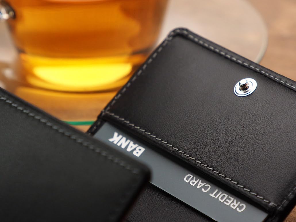 PULARYS Mini Wallet BOSTON - Multifunckion Credit Card Case - Italian Leather - RFID blocking - Size: 7.5 x 9.5 x 2.5 cm - Space for up to 10 Cards - Snap Fastener - Classic Design