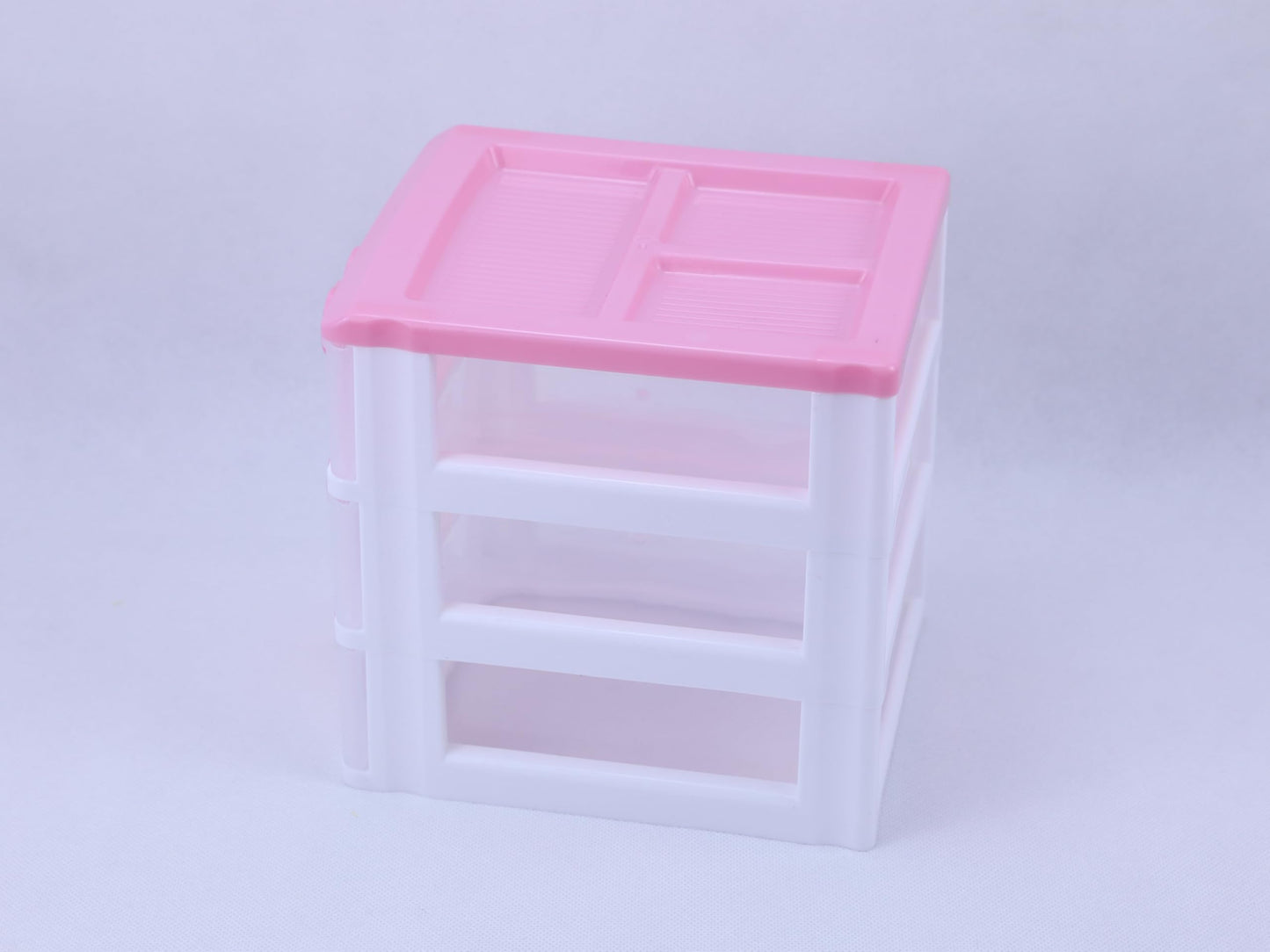 Pink 3-Tier Desk Organizer for Girls – Compact Plastic Storage Box for Makeup, Jewelry, School Supplies & Art Crafts – Cute Desktop Tidy for Bedroom Vanity or Dorm Room (Classical)