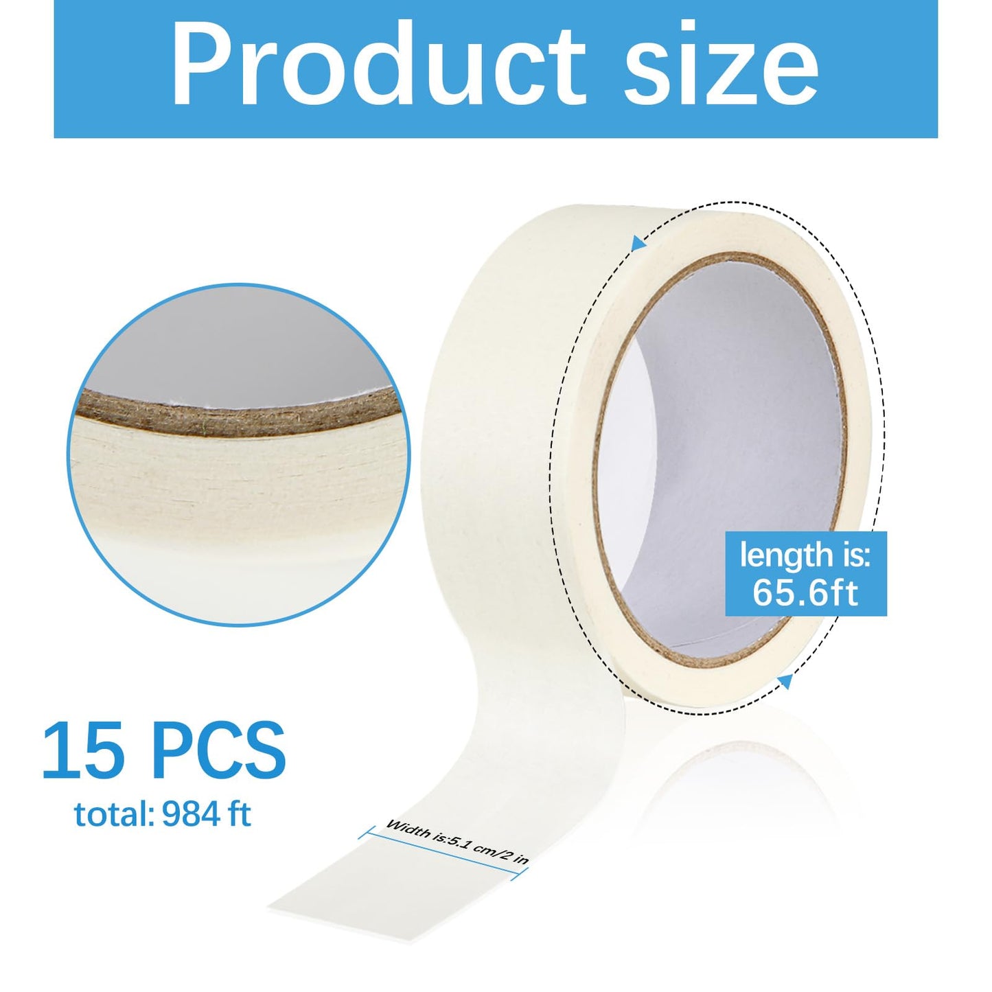 AiDiYGECO 15 Pack White Masking Tape 2 inch Bulk 65.6 feet Thick 2inch Wide Painters Masking Tape Strong Adhesive Clean Removal for Painting Labeling Crafts Home Total 984 feet