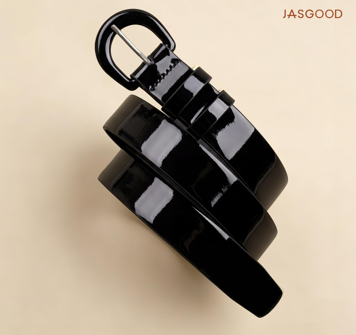 JASGOOD Women Patent Leather Belt for Jeans Pants Vintage 50s Women Belt for Dress,Black
