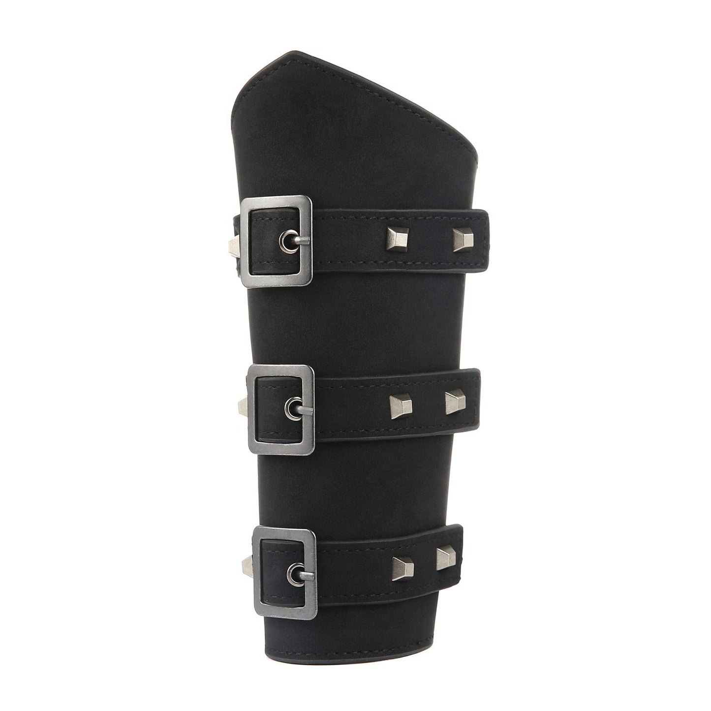HZMAN Adults Faux Leather Arm Guards - Medieval Belt Buckle Bracers - One Size - Leather Armband Pair (Black)