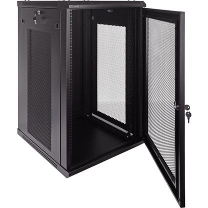 NavePoint 18U Server Rack Enclosure - 23.6” Deep, Wall Mount Network Cabinet with Locking Perforated Door, 19” IT Equipment Compatible, Network Rack, Removable Side Panels, Black