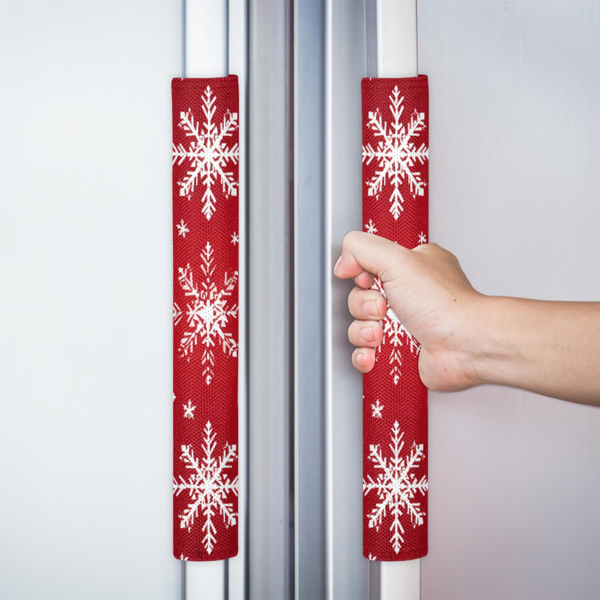 DXTKWL Christmas Snowflakes Pattern Refrigerator Door Handle Covers Set of 2 Kitchen Appliance Handle Covers Protector for Fridge Microwave Stove Oven Dishwasher