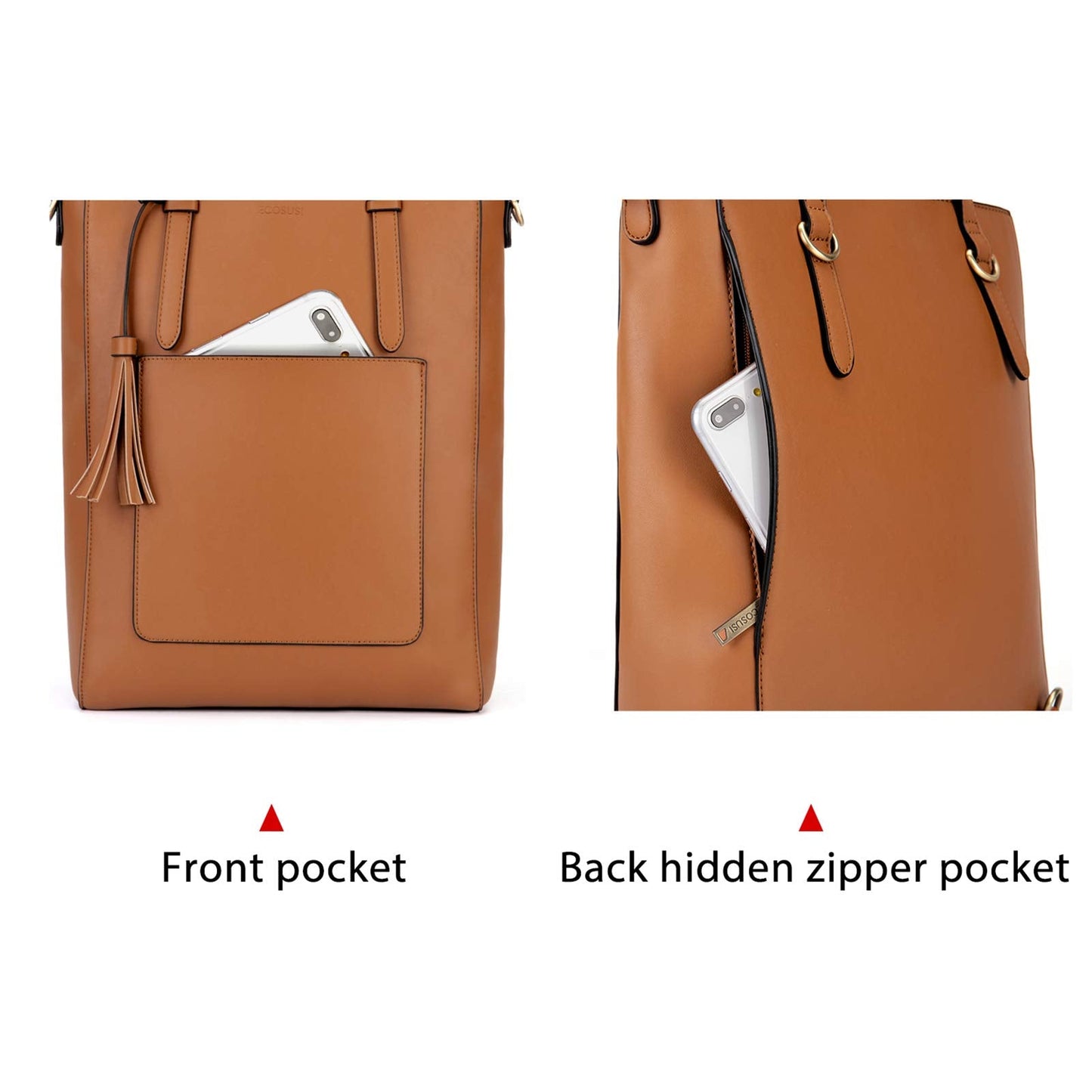 ECOSUSI Tote Bag Convertible Backpack Purse for Women Vegan Leather Handbag Multifuction Shoulder Bag
