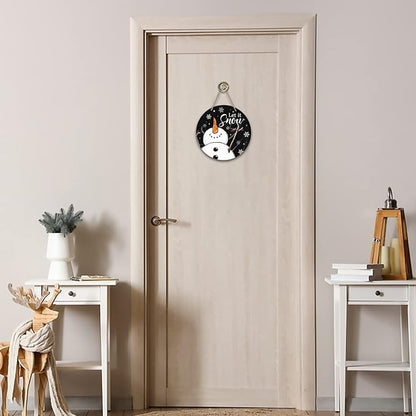 Deroro Winter Snowman Sign for Front Door Decor, Black Let It Snow Welcome Farmhouse Wood Door Hanger for Outdoor Outside Porch, Rustic Christmas Snowflakes Wooden Wreath Wall Hanging Decoration
