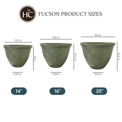The HC Companies 20 Inch Tucson Round Planter Pots with Ceramic Look, Lightweight UV-Resistant Resin Indoor & Outdoor Planters, 1-Pack Flower Pots for Garden & Home Decor, Green Crackle