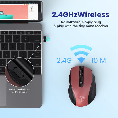 Wireless Mouse, D-09 Computer Mouse USB Cordless Mice for Laptop, Ergo Grips, Lightspeed 5-Level 2400 DPI, 16 Months Battery, Portable for PC Mac Chromebook (Black)