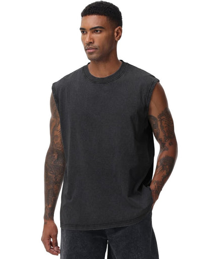 SnowElve 3 Pack Mens Workout Tank Tops Sleeveless Tee Shirts Men Muscle Shirt Gym Acid Wash T Shirts Running Beach Loose Fit Tee(BKAGAC,L)