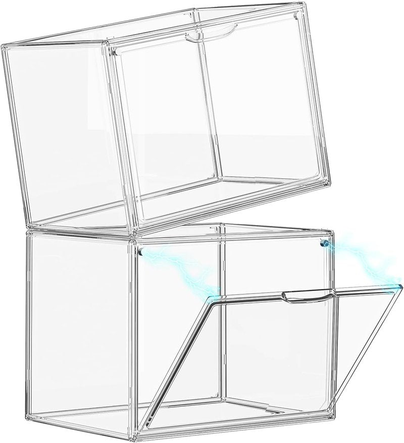Clear Acrylic Display Case - Large Stackable Storage Bin with Magnetic Lids | 10.7x8.6x14.2 Inch for Collectibles, Figures, Handbags