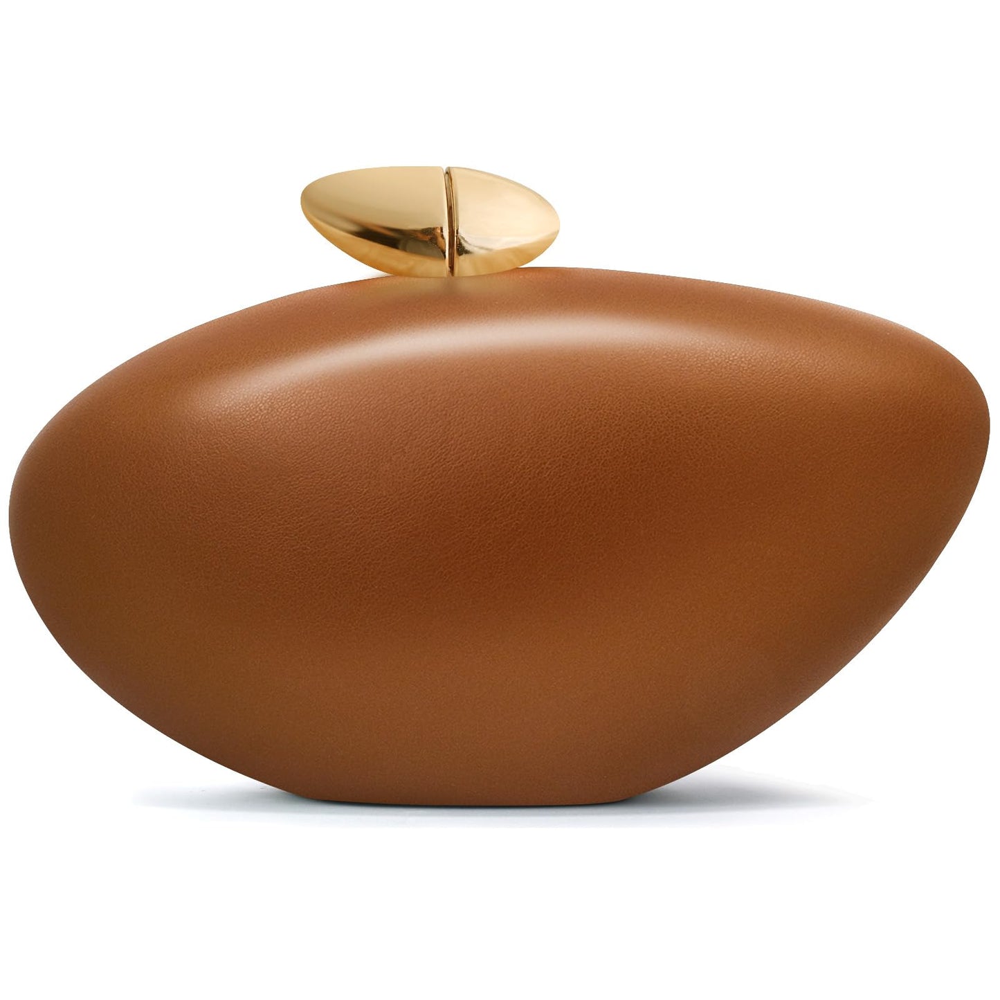 NEWROGENG Shell Clutch Purse for Women, Leather Evening Bag with Magnetic Closure, Elegant Wedding Party Clutch Handbags, Leather Caramel