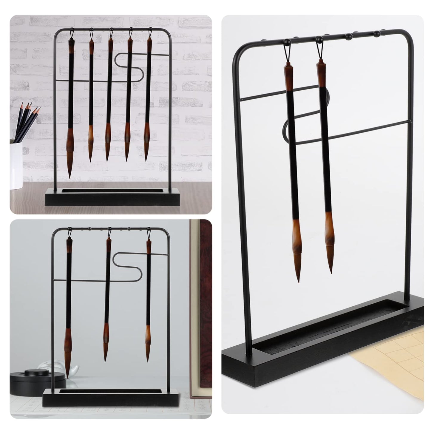 COHEALI Japanese Calligraphy Brush Hanger Rest Sumi Brush Holder Metal Brush Chinese Pen Hanging Shelf Stand Rack Drawing Paint Brush Drying Rack for Writing Desktop Organizer Shelf