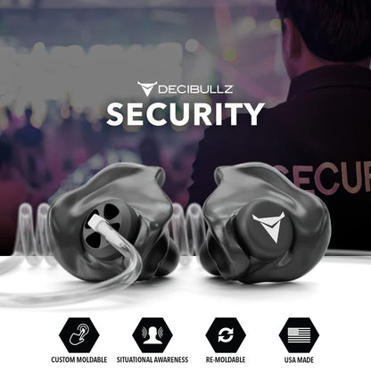 Decibullz Custom Moulded Security Two-Way Radio Surveillance Earpiece Set, Thermo-Fit Designed for Clear Acoustic Tube Radios | Model: +Awareness