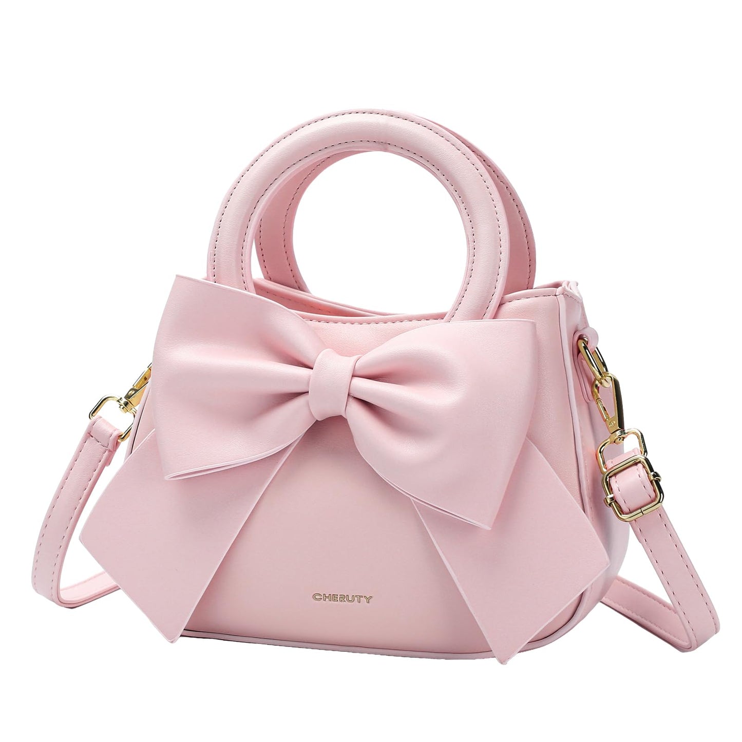 Small Purses for Women Crossbody Bag, Vegan Leather Crossbody Purses and Handbags with Top Carry Handle and Cute Bow Knot(Pink)