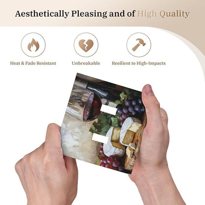 Decorative Art Light Switch Covers Wineglass & Artisanal Cheeses 2 Gang Double Toggle Wall Plate Decorative Switchcover Electrical Switchplate for Home Decor