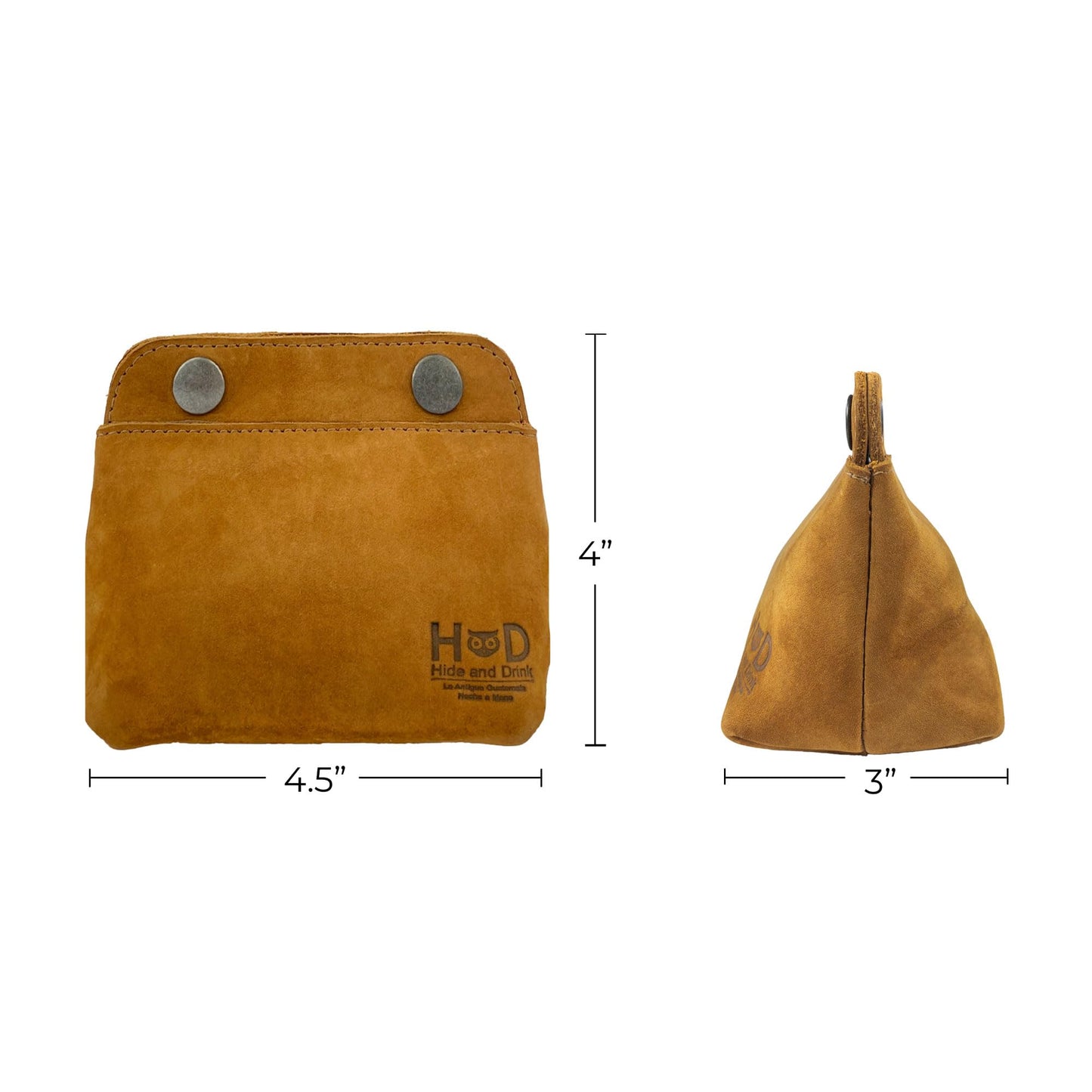 Hide & Drink, Leather Double Snap Pouch, Coin Purse, Cash & Card Holder, Cable Organizer, Makeup, Handmade (Old Tobacco)
